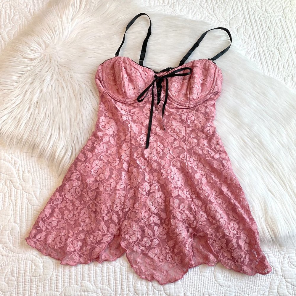Y2K Cinema Etoile Floral Pink Lace Babydoll Slip